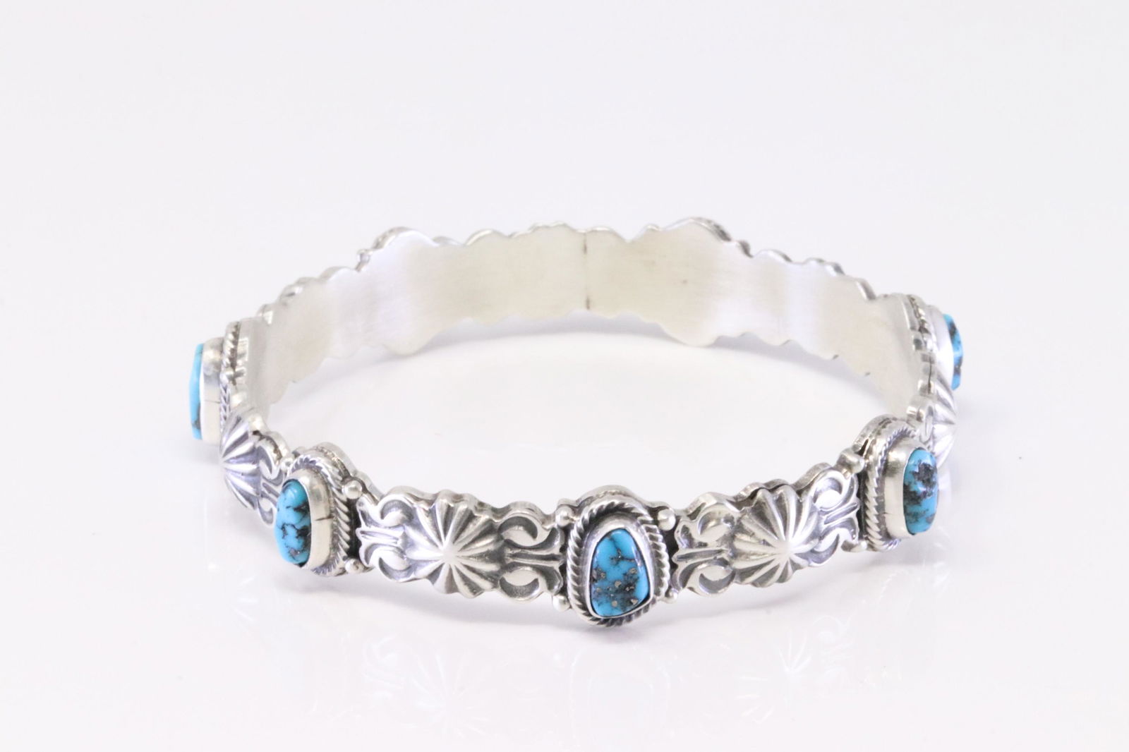 Native American Navajo Sterling Silver Bangel Turquoise Bracelet Cuff By Thomas Yazzie. (1 of 4)
