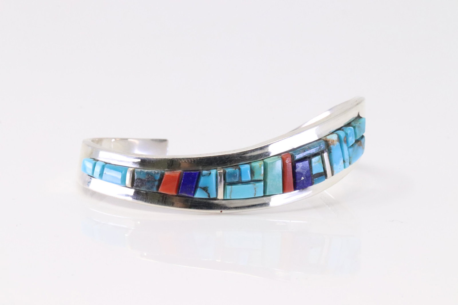 Native American Navajo Sterling Silver Multi-Color Stone Cuff By Patricia Ed Becenti.: This is a Native American Navajo Sterling Silver Multi-Color Stone Cuff By Patricia Ed Becenti.