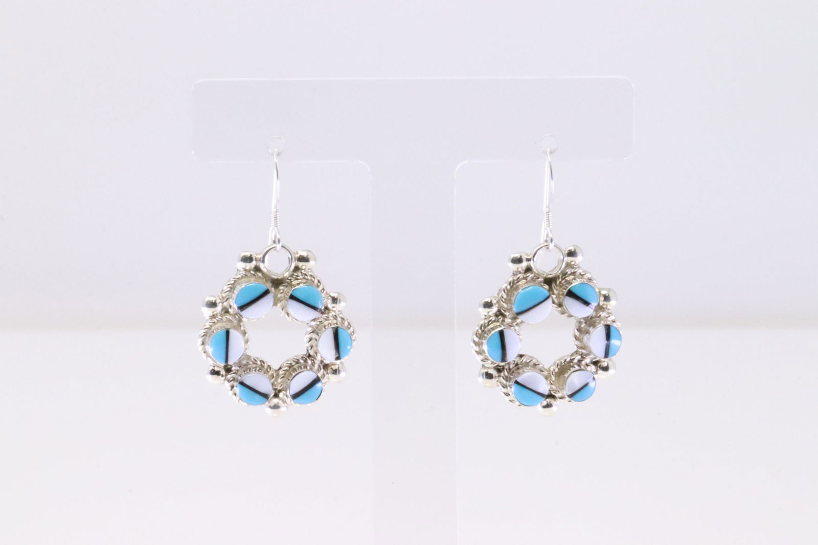 Native America Zuni Sterling Silver Multi-Color Dangling Earring's By Janice Lalio. (1 of 4)