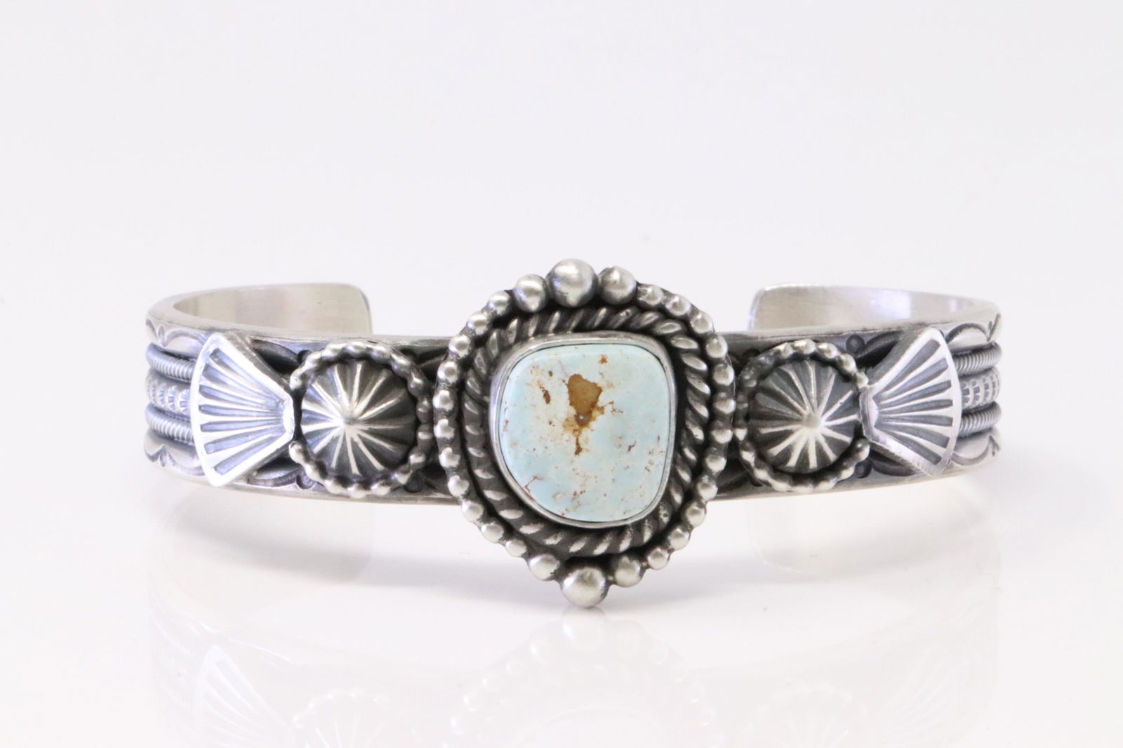 Native America Navajo Sterling Silver Dry Creek Turquoise Bracelet Cuff By M.C. (1 of 4)