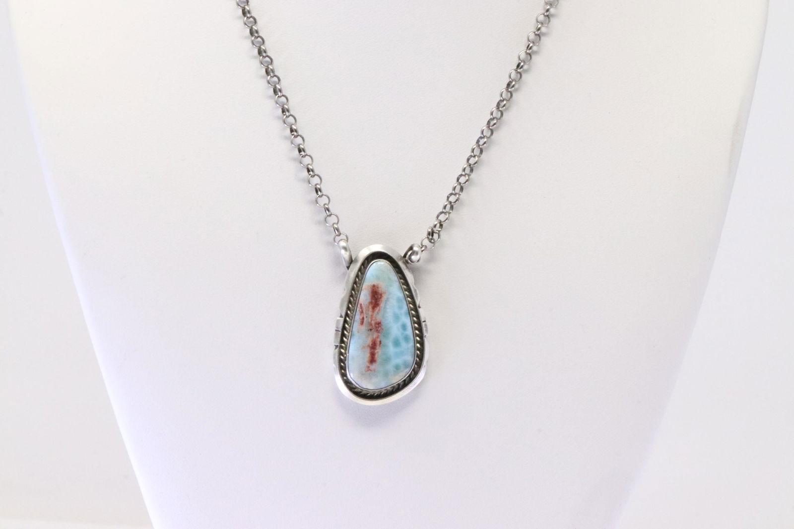 Native America Navajo Sterling Silver Larimar Necklace By A.L. (1 of 4)