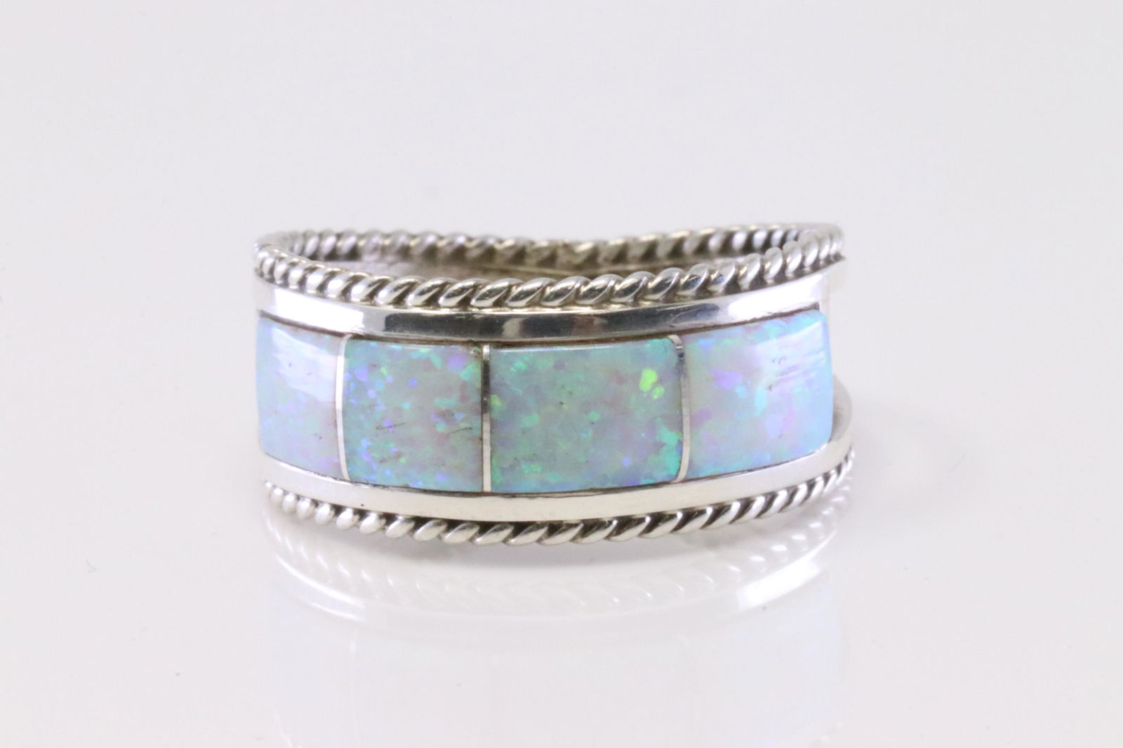 Native America Navajo Sterling Silver Synthetic Opal Ring By Bru.J. (1 of 4)