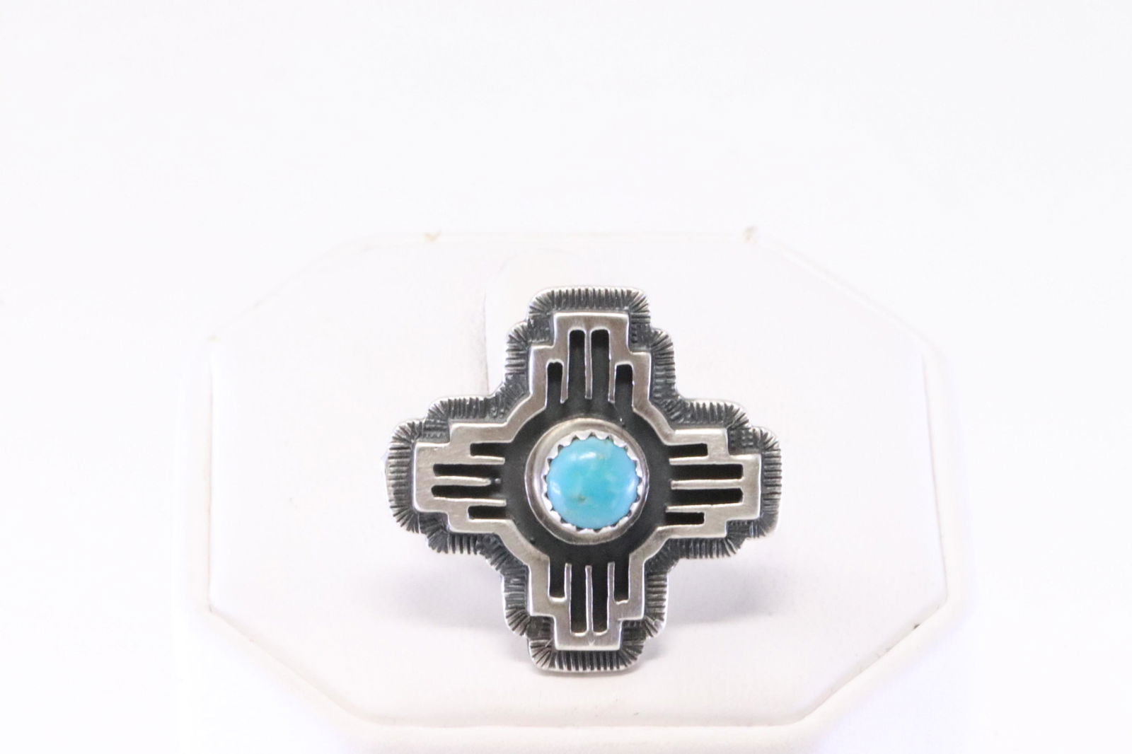 Native American Navajo Sterling Silver Turquoise Cross Ring By Theresa Smith. (1 of 4)