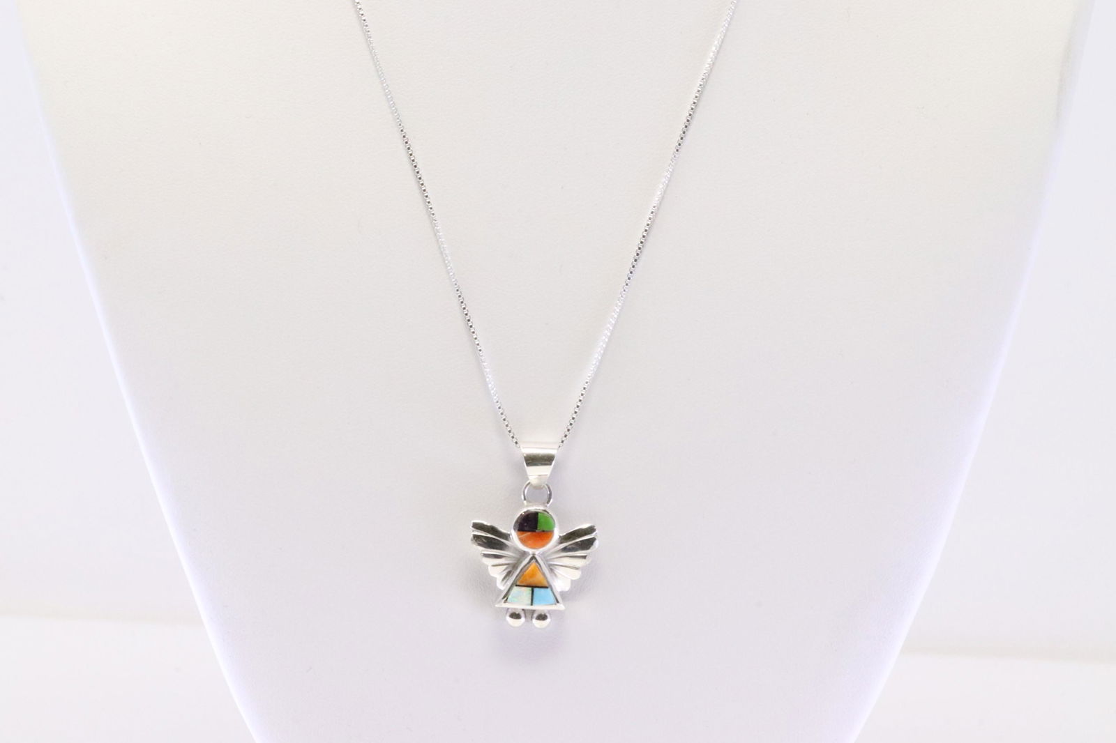 Native America Navajo Sterling Silver Multi-Color Angel Pendant & 925 Necklace By E.K. (1 of 4)