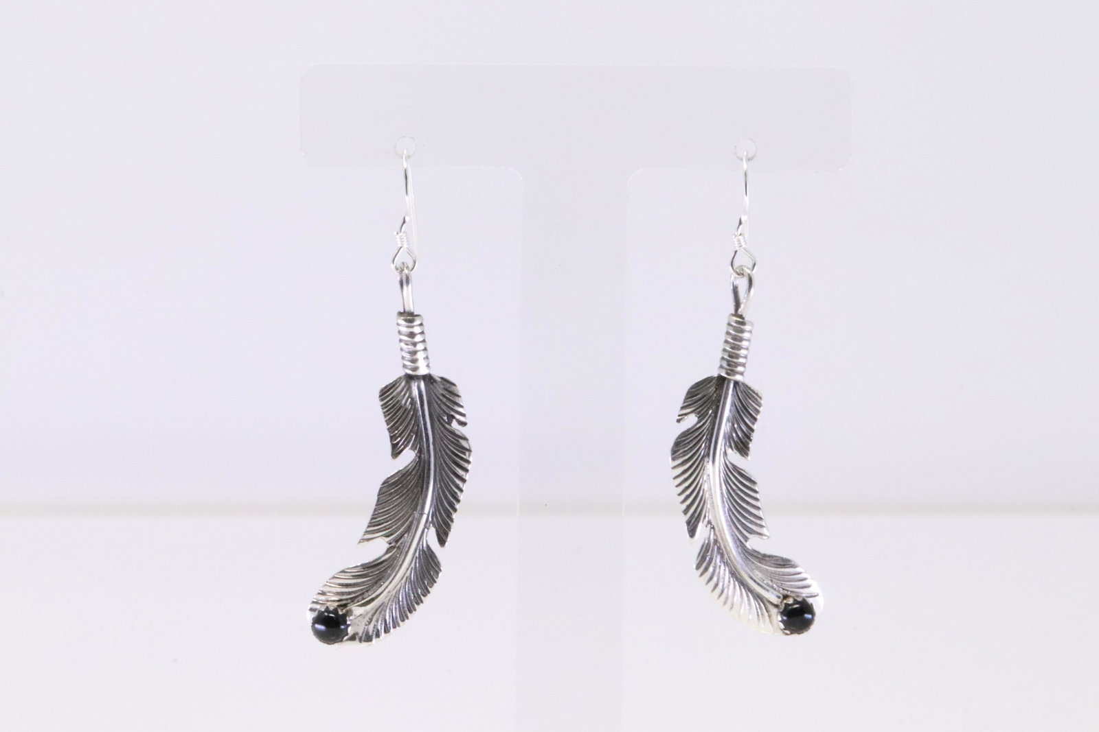 Native America Navajo Sterling Silver Black Onyx Feather Dangling Earring's By Louise Joe.: This is a Native America Navajo Sterling Silver Black Onyx Feather Dangling Earring's By Louise Joe.