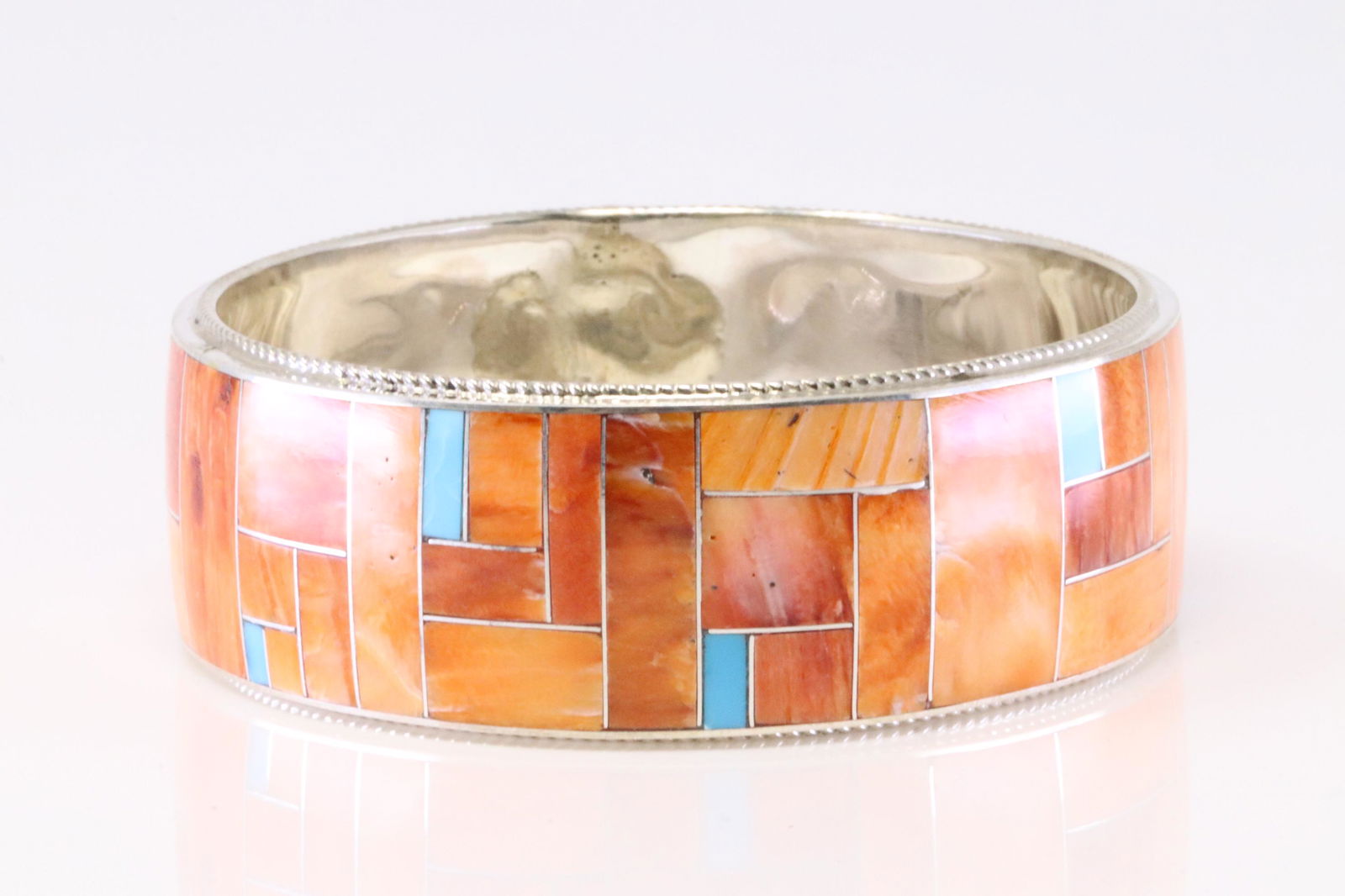 Native America Navajo Sterling Silver Bangle Multi-Color Inlay Bracelet By R.B. (1 of 4)