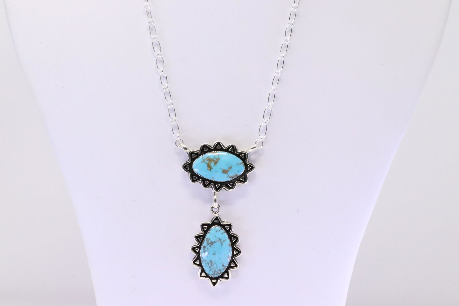 Native American Navajo Sterling Silver Turquoise Necklace By Marie Jones. (1 of 4)