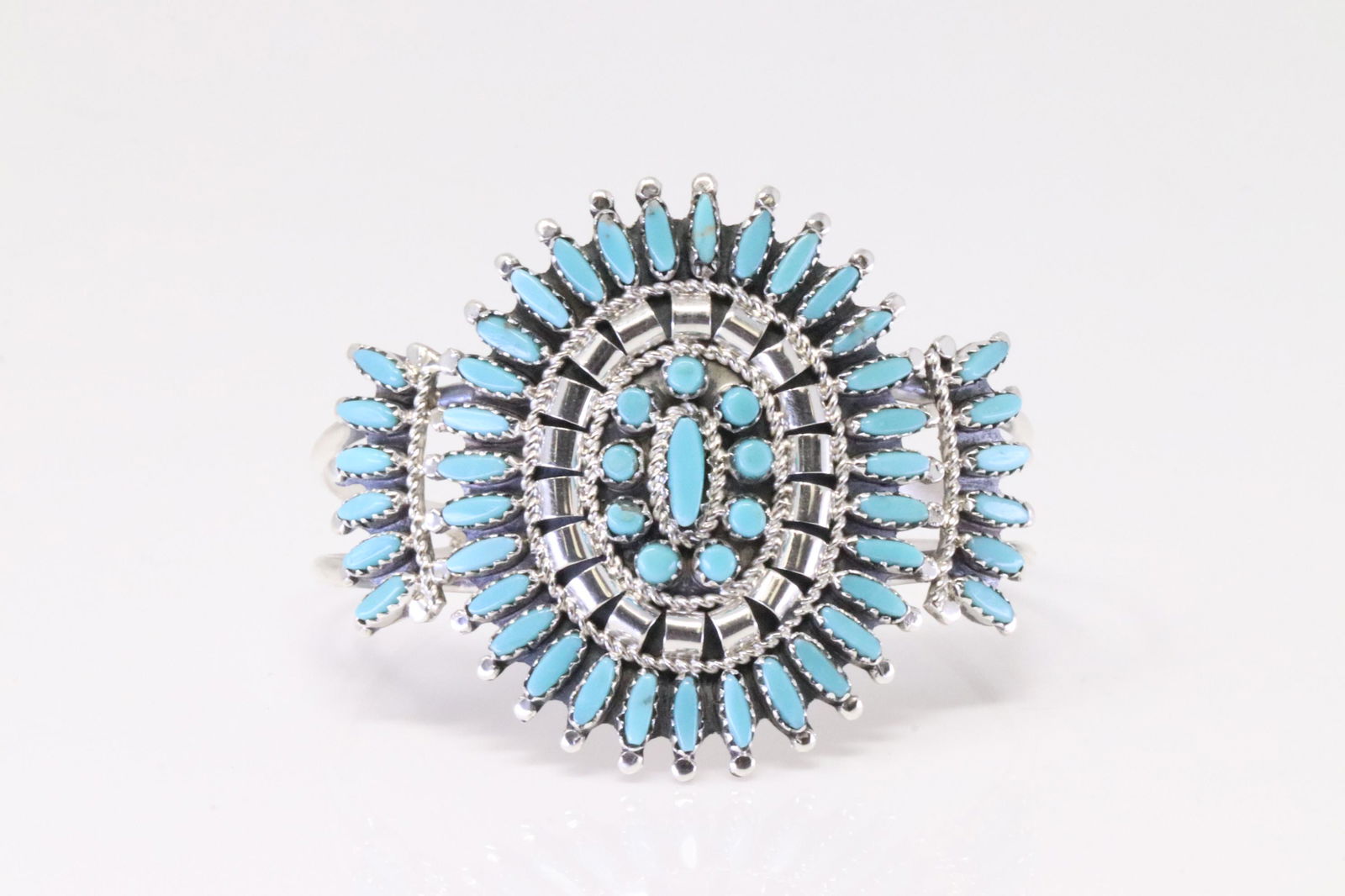Native America Zuni Sterling Silver Needlepoint  Turquoise Bracelet By Nathaniel Nez. (1 of 4)