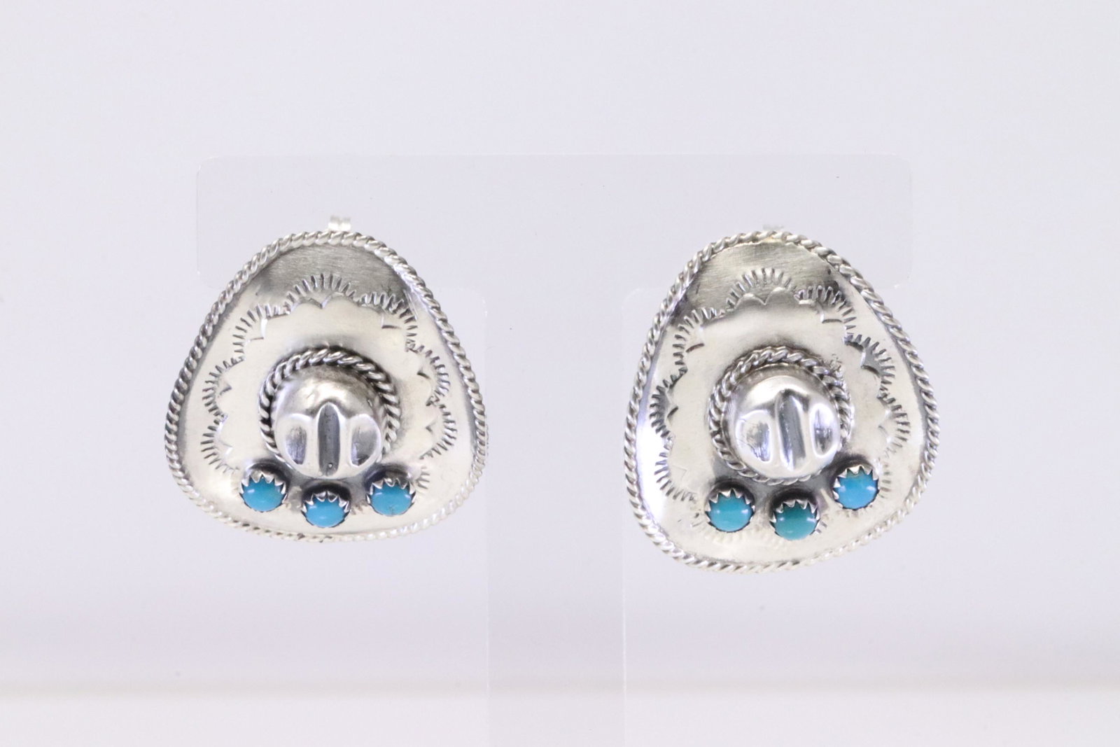 Native America Navajo Sterling Silver Turquoise Cowboy Hat Post Earring's By Bobby Platero.: This is a Native America Navajo Sterling Silver Turquoise Cowboy Hat Post Earring's By Bobby Platero.