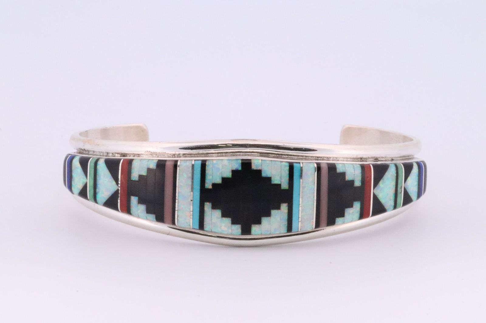 Native America Navajo Sterling Silver Multi-Color Inlay Bracelet By S.N. (1 of 4)