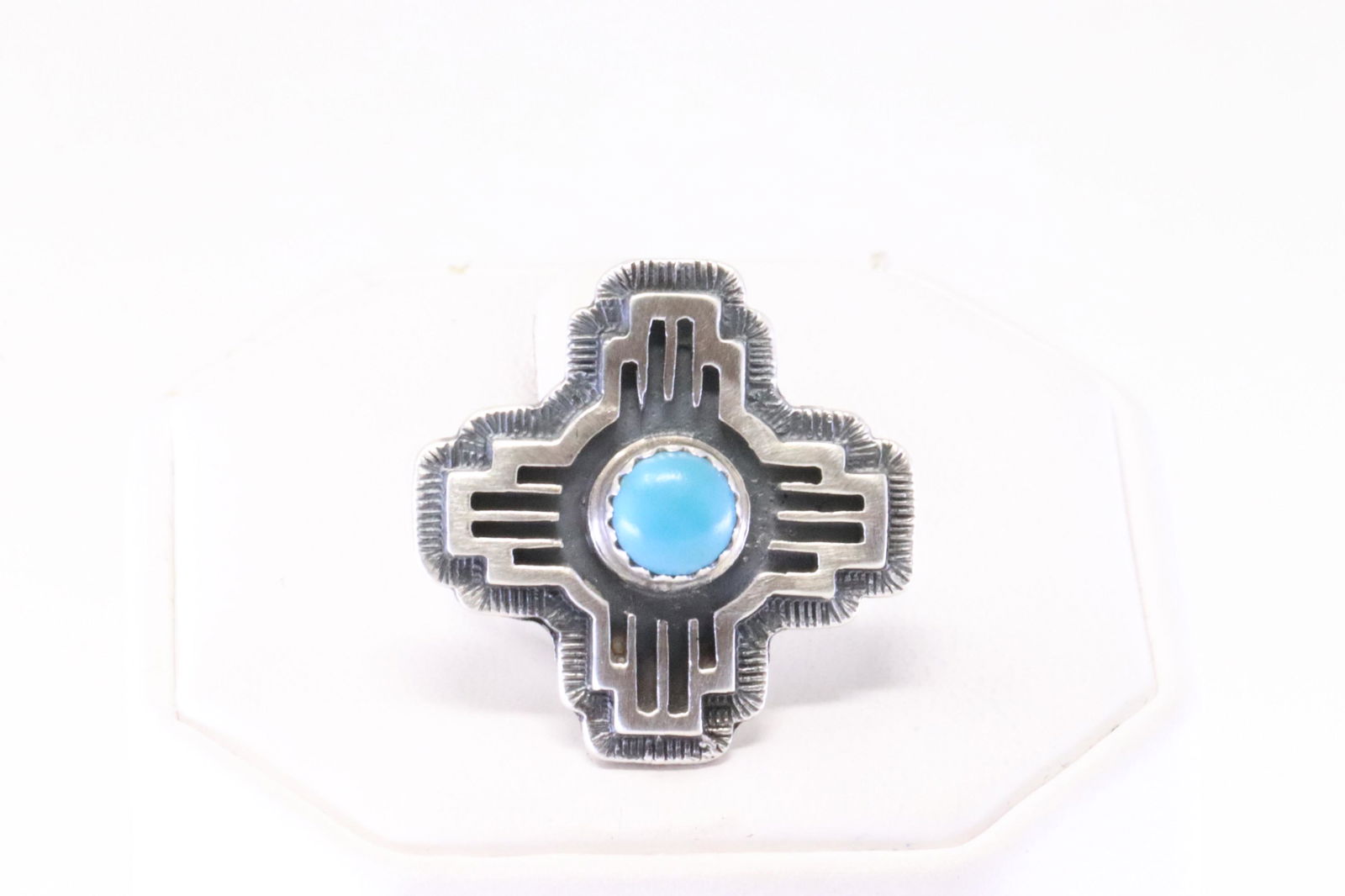 Native America Navajo Sterling Silver Turquoise Cross Ring By Theresa Smith. (1 of 4)