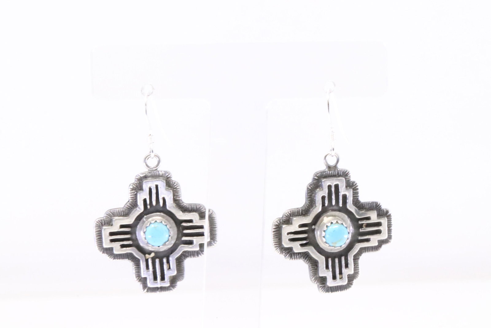 Native America Navajo Sterling Silver Turquoise Cross Dangling Earring's By Annie Spencer.: This is a Native America Navajo Sterling Silver Turquoise Cross Dangling Earring's By Annie Spencer.
