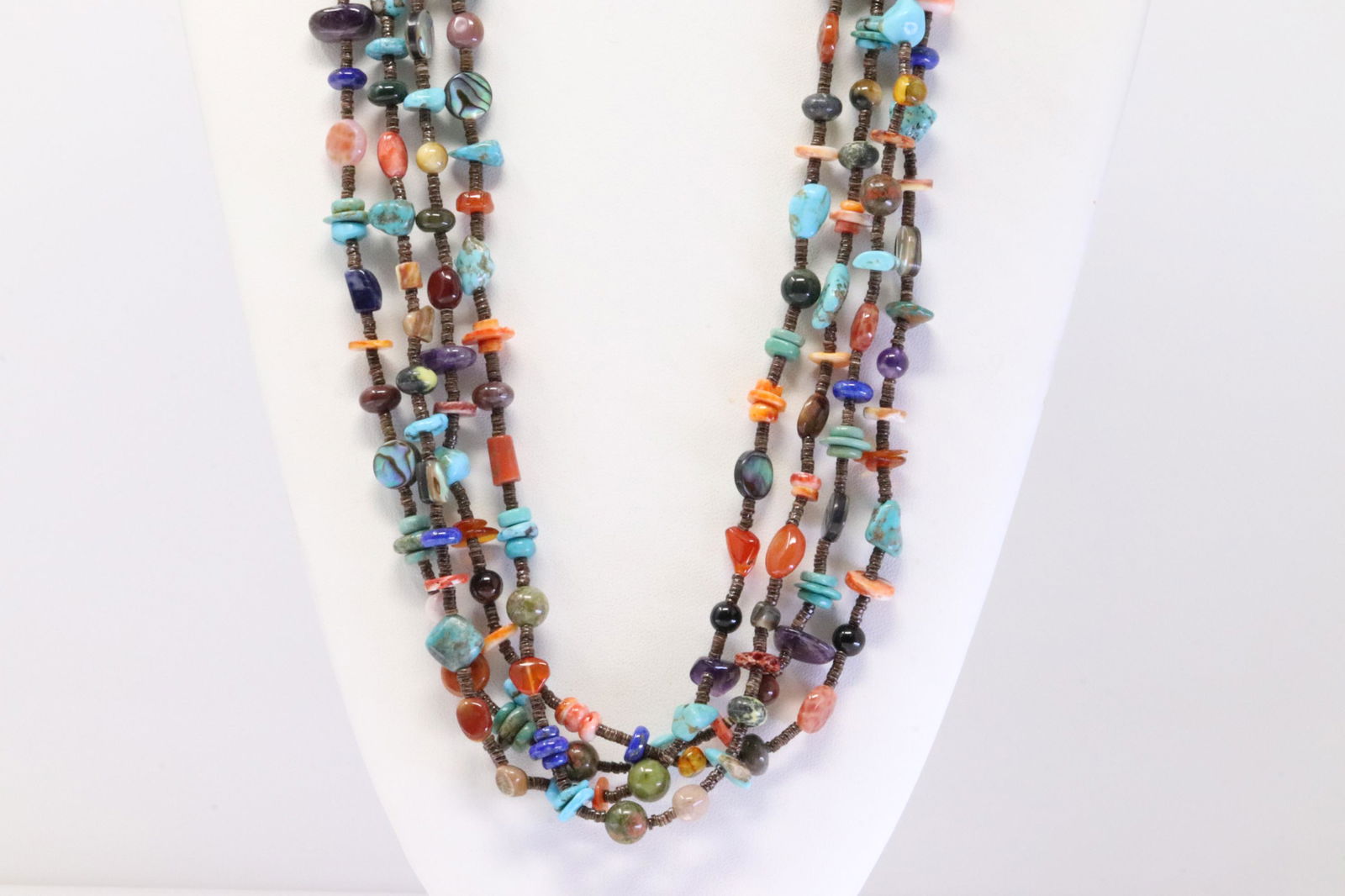 Native America Navajo Sterling Silver 4 Strand Multi-Color Necklace By Helen Tsosie. (1 of 4)