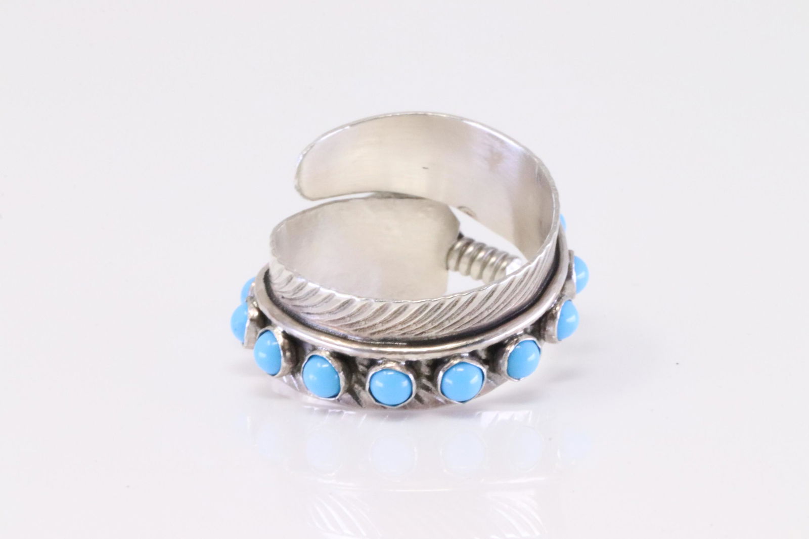 Native America Navajo Sterling Silver Turquoise Feather Ring By A.D. (1 of 4)