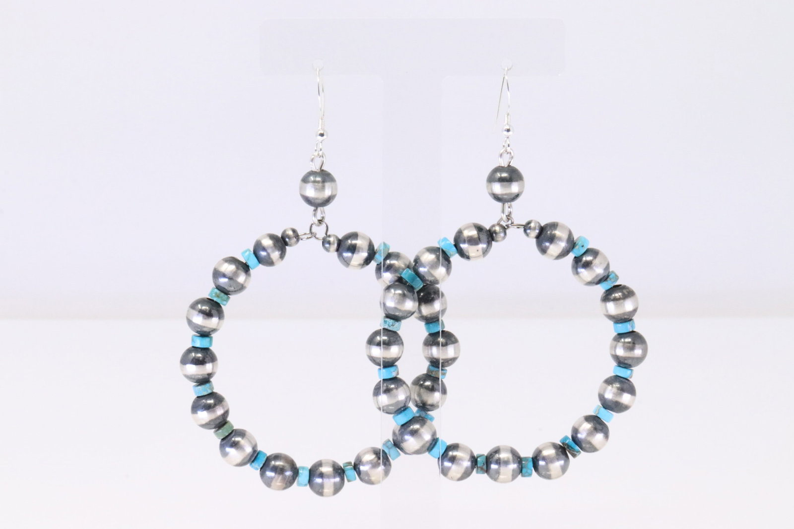 Native America Navajo Sterling Silver Turquoise / Pearl Beaded Hoop Earring's. (1 of 4)