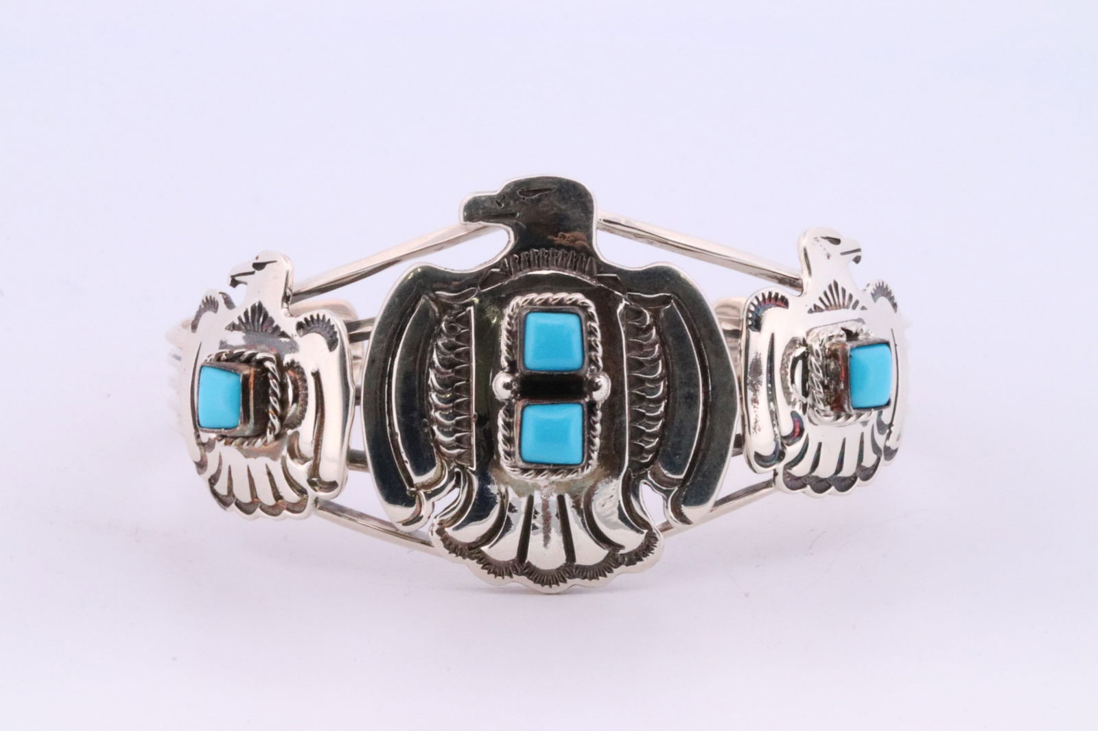 Native American Navajo Sterling Silver Turquoise Bird Bracelet R.B. (1 of 4)