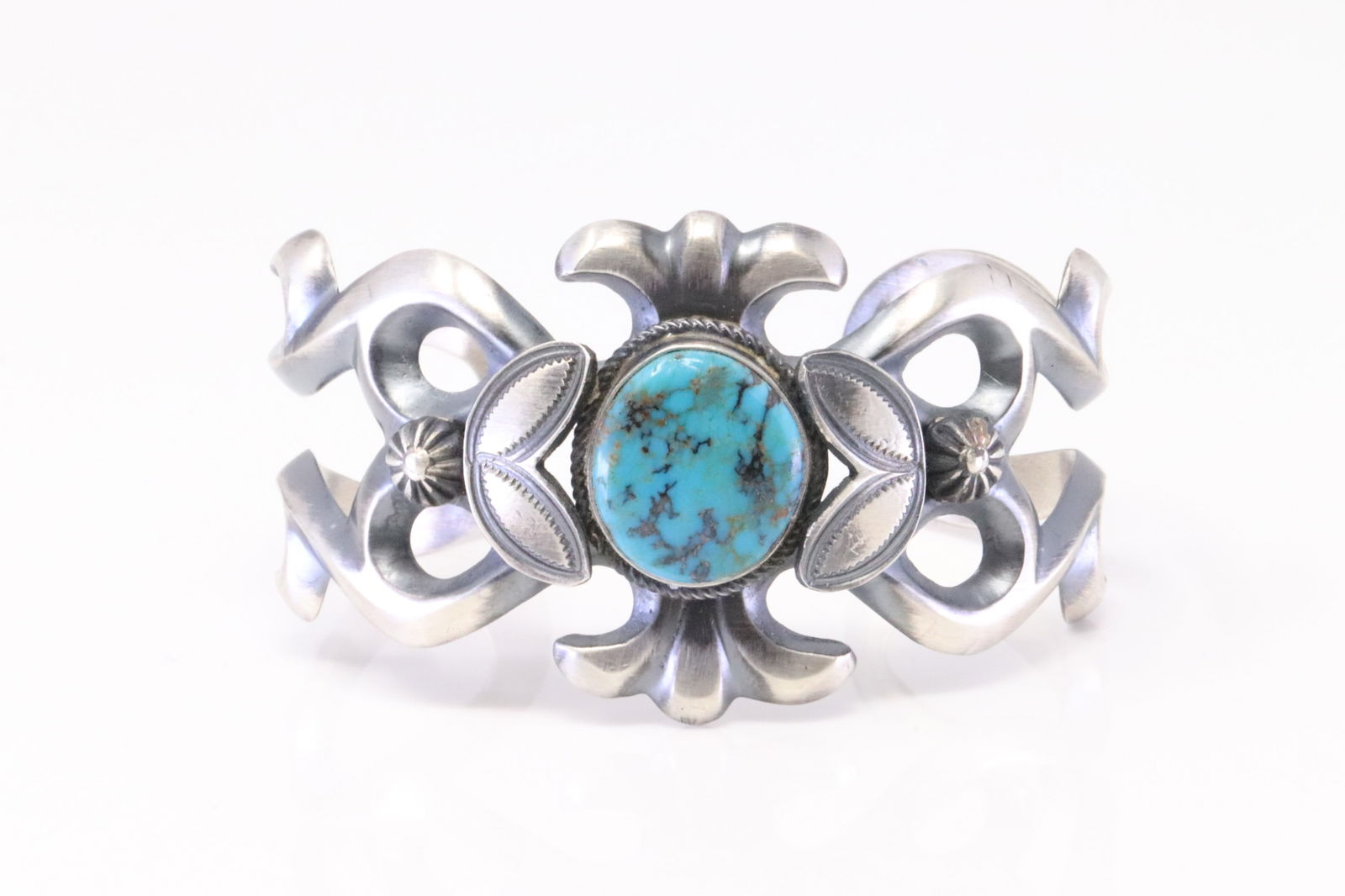 Native America Navajo Sterling Silver Turquoise Bracelet Cuff By Henry Morgan. (1 of 4)
