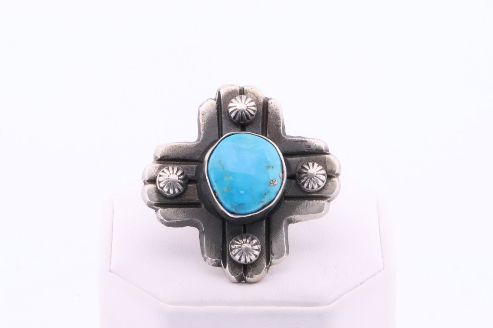 Native America Navajo Sterling Silver Turquoise Cross Ring By Chimney Butte. (1 of 4)