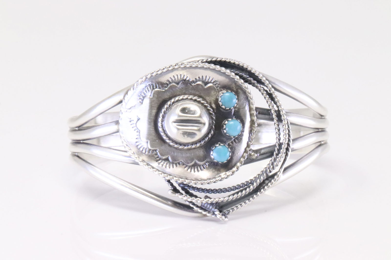 Native America Navajo Sterling Silver Turquoise Cowboy Hat Bracelet Cuff By Bobby Platero. (1 of 4)