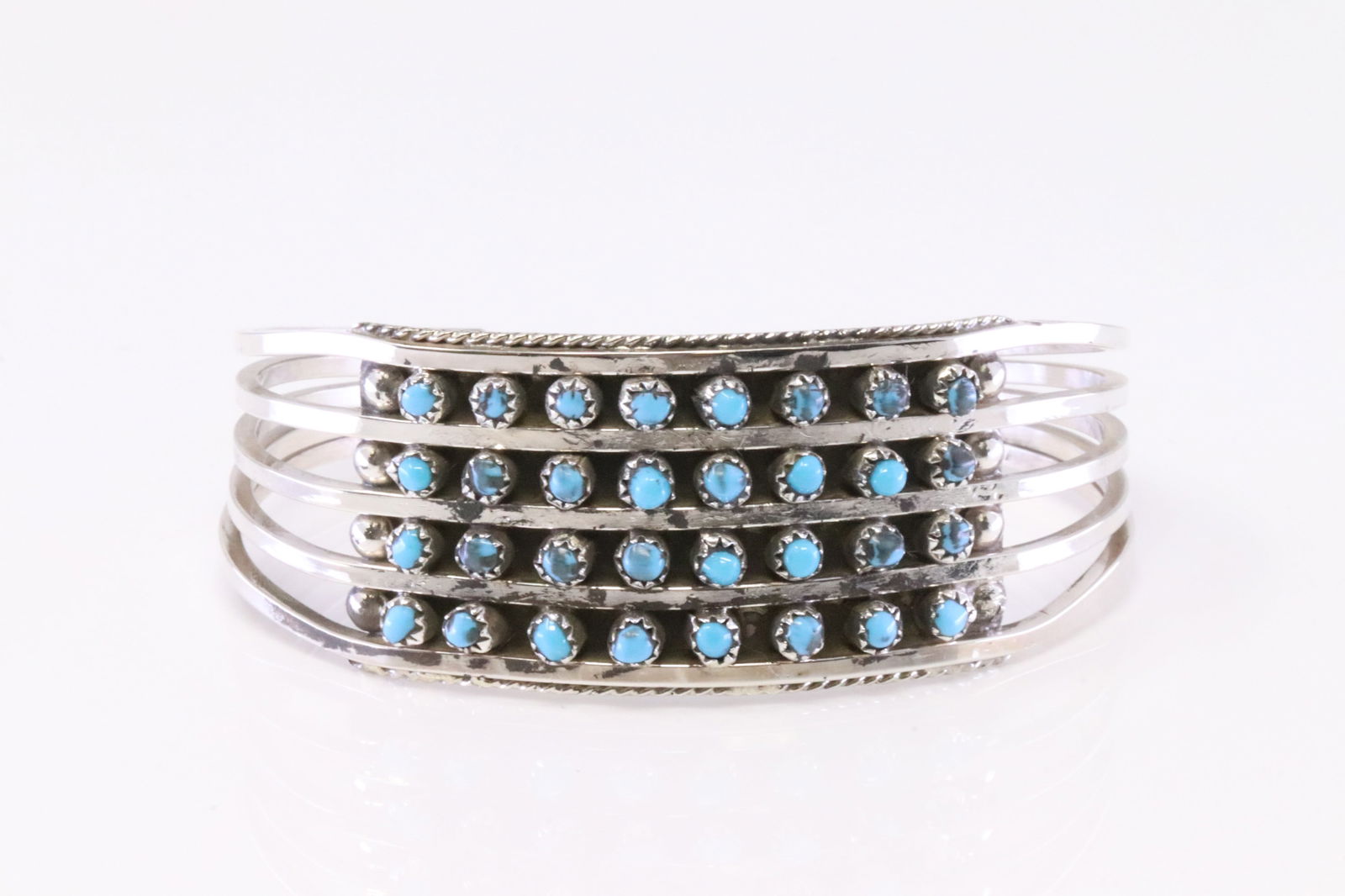 Native America Zuni Sterling Silver Turquoise Bracelet 4 Row Cuff By Susie Livingston. (1 of 4)