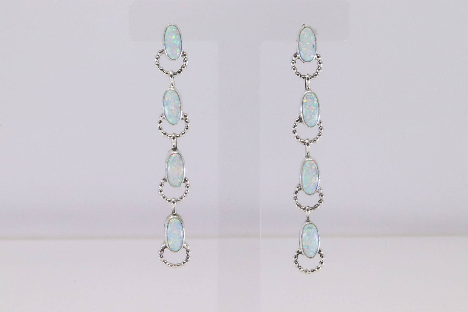 Native America Navajo Sterling Silver Synthetic White Opal Post / Dangling Earring's By Annie (1 of 5)