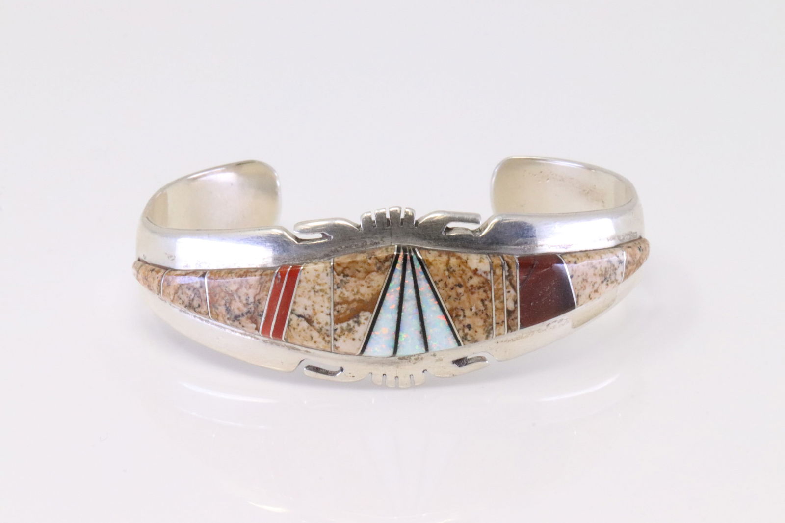 Native America Navajo Sterling Silver Multi-Color Inlay Bracelet By L.L. (1 of 4)