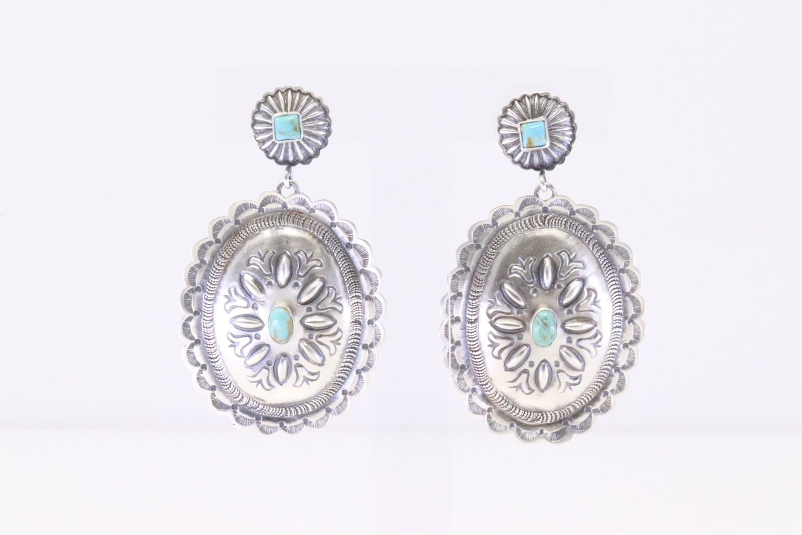 Native American Navajo Sterling Silver Turquoise Post / Dangling Earring's By Terry Charlie.: This is a Native American Navajo Sterling Silver Turquoise Post / Dangling Earring's By Terry Charlie.