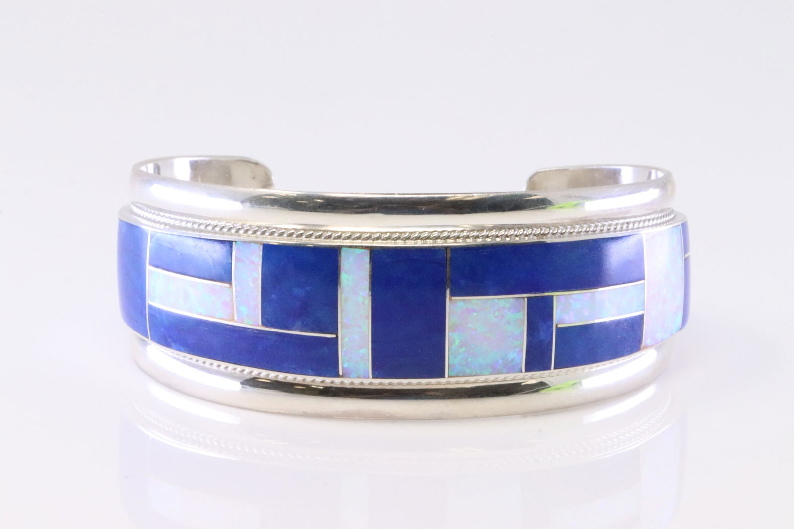Native America Zuni Sterling Silver Opal & Lapis Inlay Bracelet By R.G.B. (1 of 4)