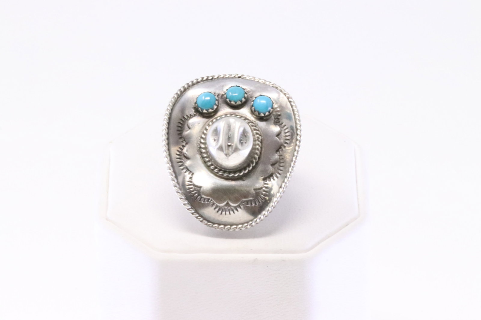 Native America Navajo Sterling Silver Turquoise Cowboy Hat Ring By Bobby Platero.: This is a Native America Navajo Sterling Silver Turquoise Cowboy Hat Ring By Bobby Platero. Ring size: 7.00.