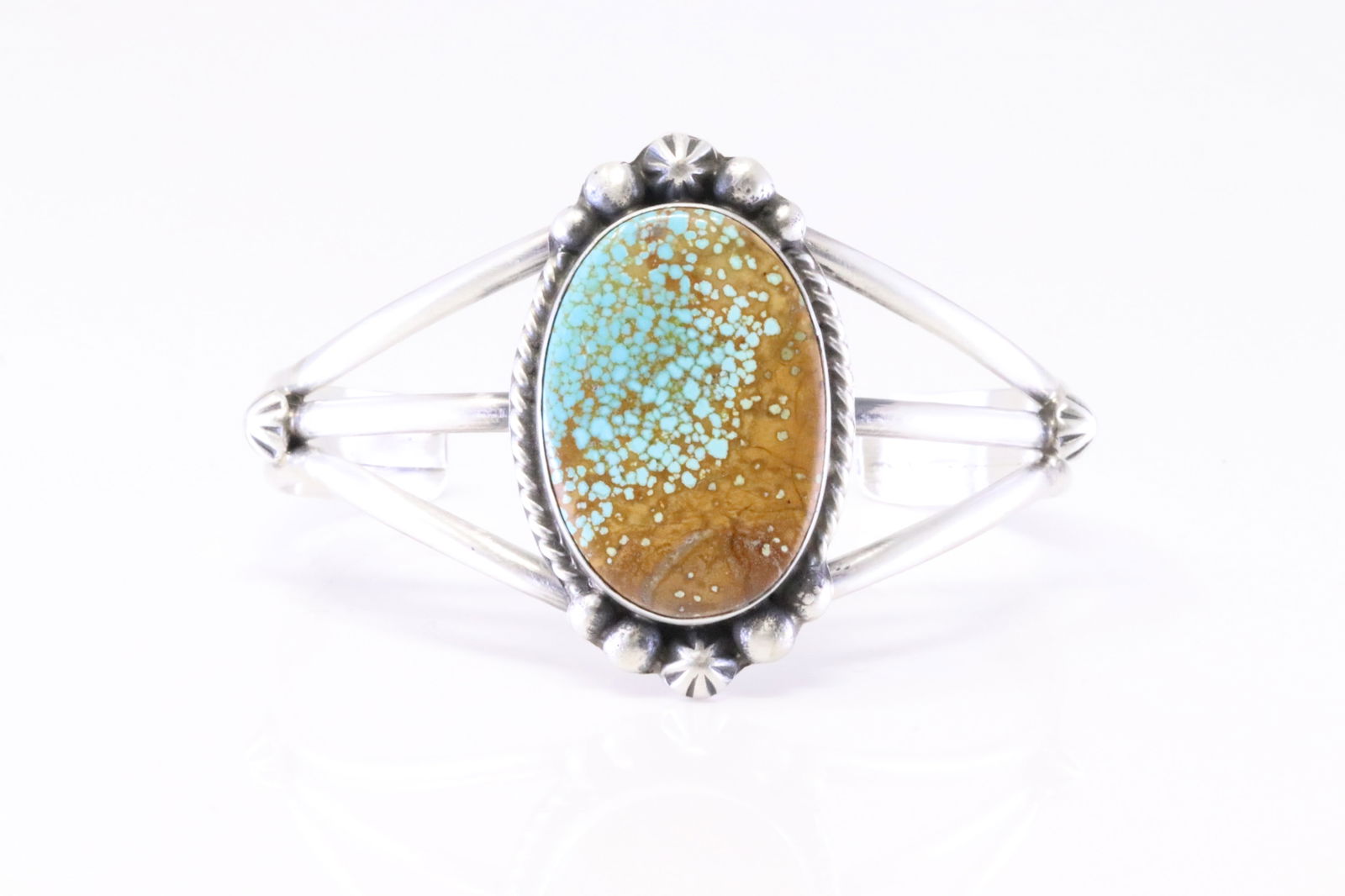 Native American Navajo Sterling Silver Number 8 Turquoise Bracelet Cuff By Augustine Largo. (1 of 4)