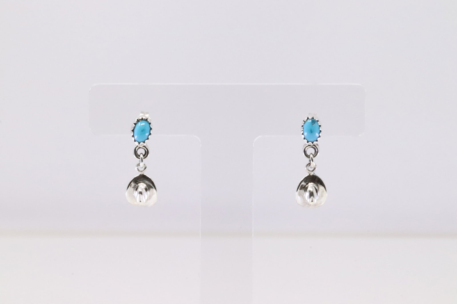Native America Navajo Sterling Silver Turquoise Cowboy Hat Post Earring's By Sharon McCarthy.: This is a Native America Navajo Sterling Silver Turquoise Cowboy Hat Post Earring's By Sharon McCarthy.