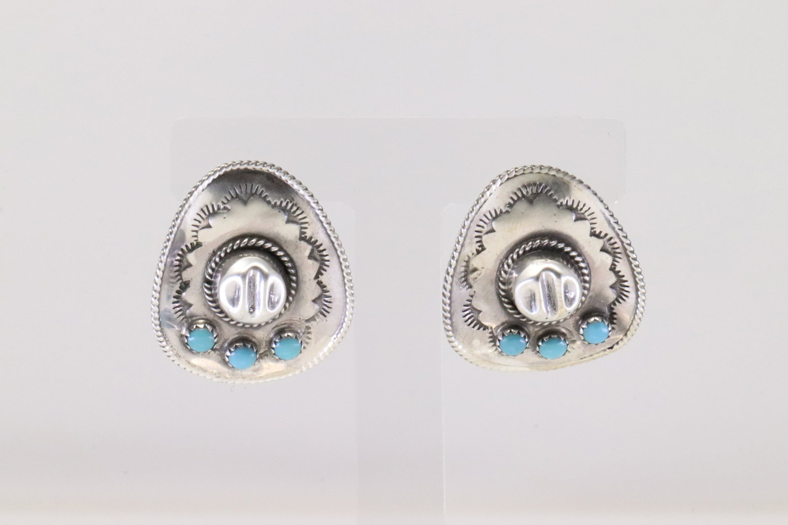 Native America Navajo Sterling Silver Turquoise Cowboy Hat Post Earring's By Bobby Platero.: This is a Native America Navajo Sterling Silver Turquoise Cowboy Hat Post Earring's By Bobby Platero.