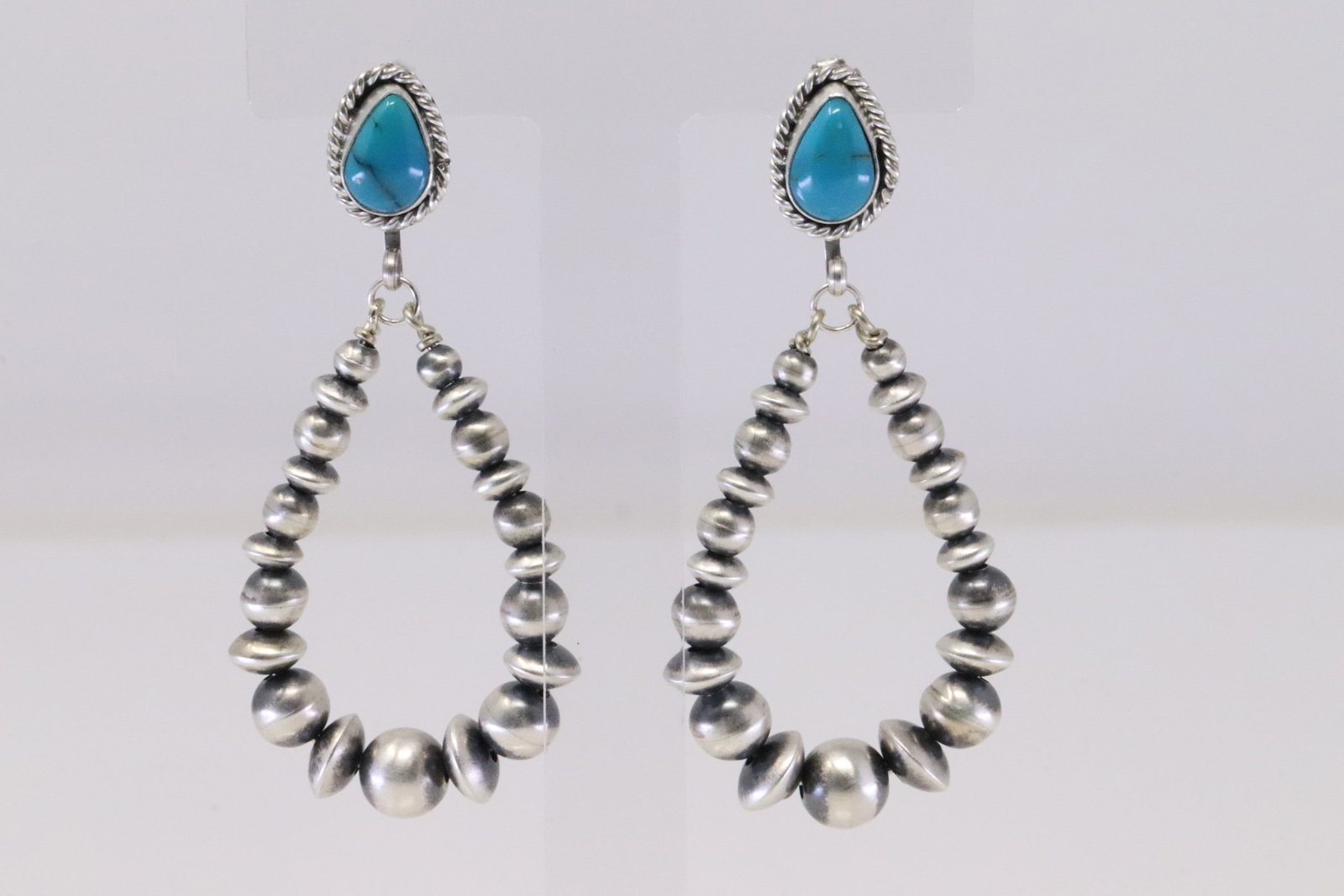 Native America Navajo Sterling Silver Turquoise / Pearl Beaded Post / Dangling Earring's By Grace: This is a ative America Navajo Sterling Silver Turquoise / Pearl Beaded Post / Dangling Earring's By Grace Kenneth.