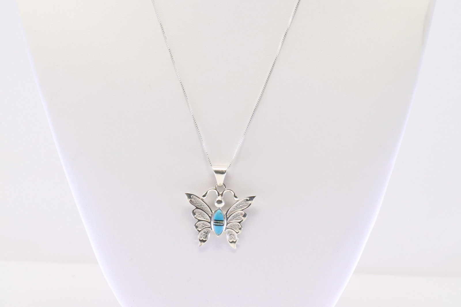 Native America Navajo Sterling Silver Multi-Color Butterfly Pendant & 925 Necklace By E.K.: This is a Native America Navajo Sterling Silver Multi-Color Butterfly Pendant & 925 Necklace By E.K. Necklace length: 18.00"