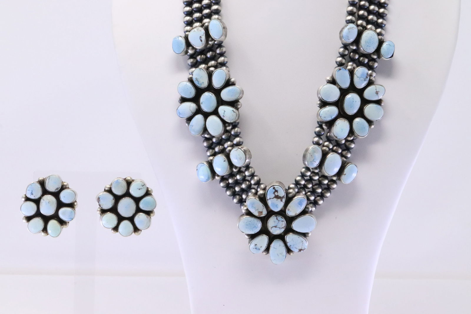 Native America Navajo Sterling Silver Golden Hills Turquoise Necklace & Earring's Set By Bobby (1 of 8)