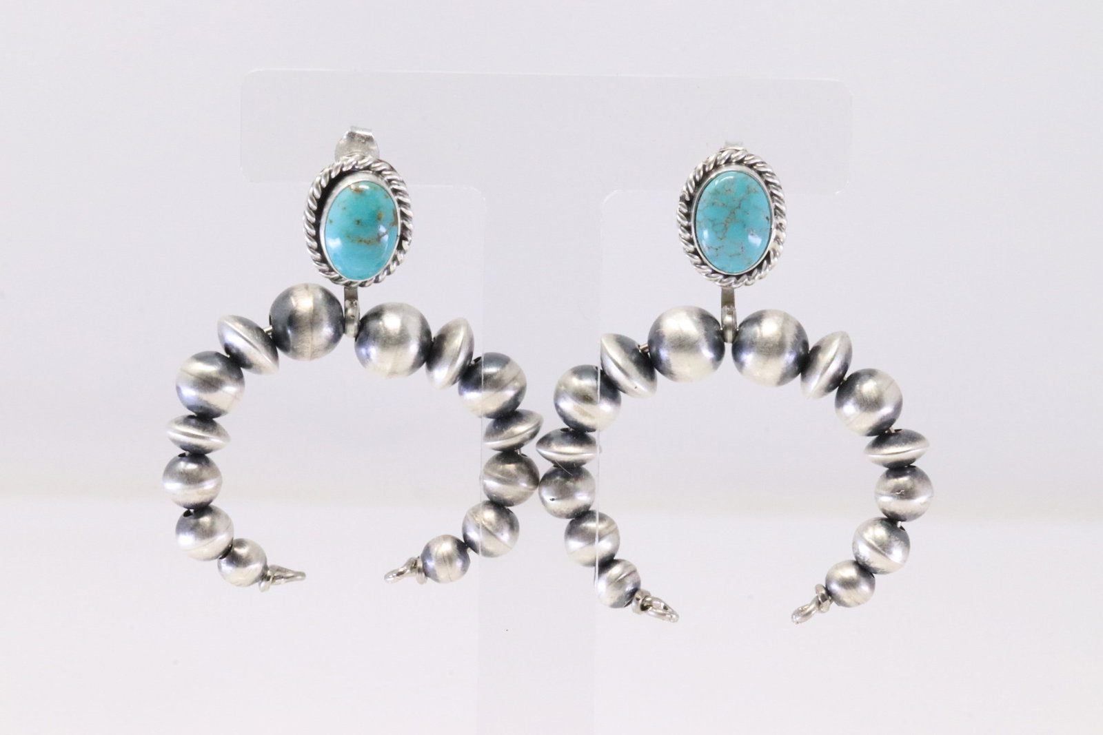 Native America Navajo Sterling Silver Turquoise / Pearl Beaded Post Earring's By Grace Kenneth.: This is a Native America Navajo Sterling Silver Turquoise / Pearl Beaded Post Earring's By Grace Kenneth.