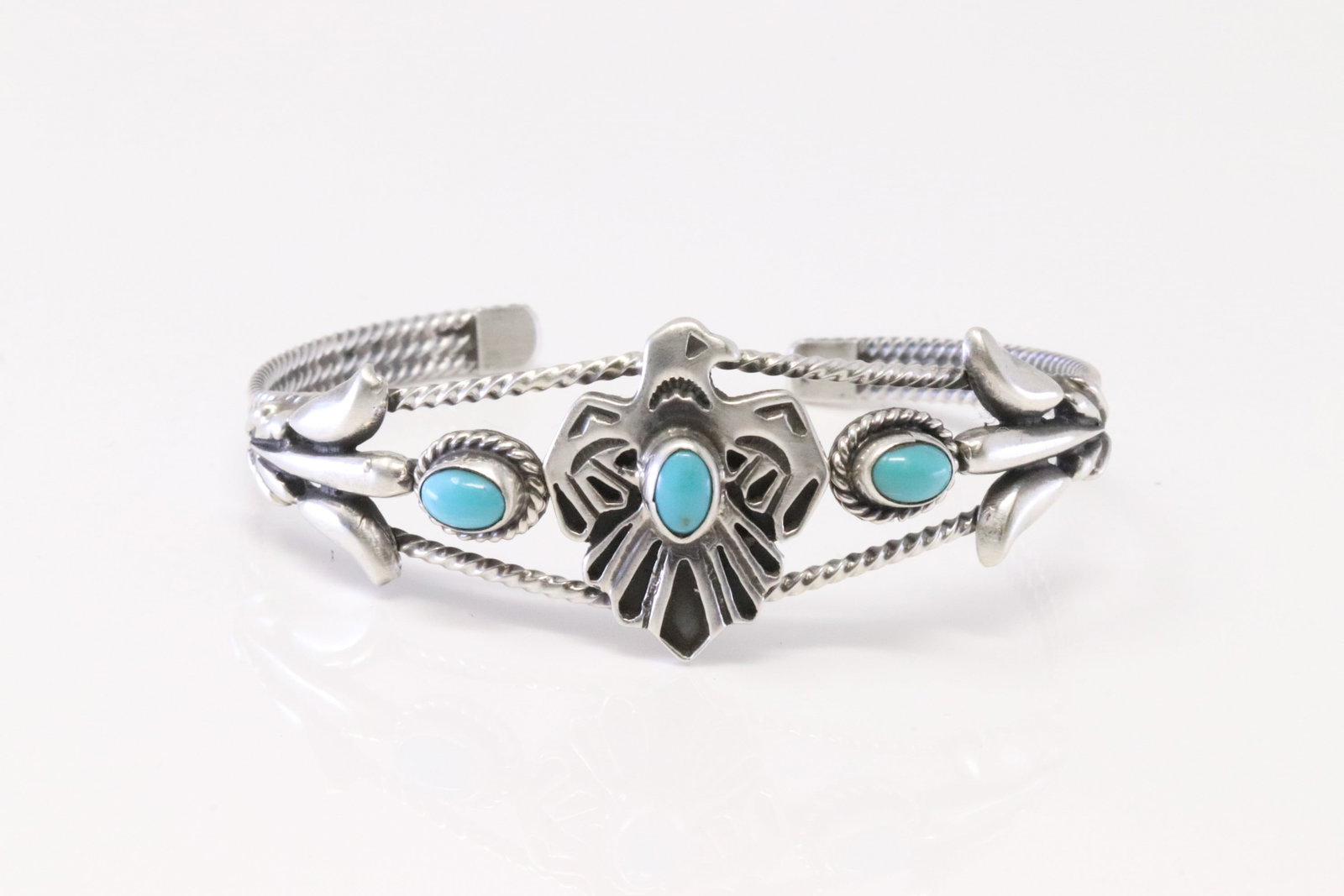 Native America Navajo Sterling Silver Turquoise Thunderbird Bracelet Cuff By Bobby Platero.: This is a Native America Navajo Sterling Silver Turquoise Thunderbird Bracelet Cuff By Bobby Platero.