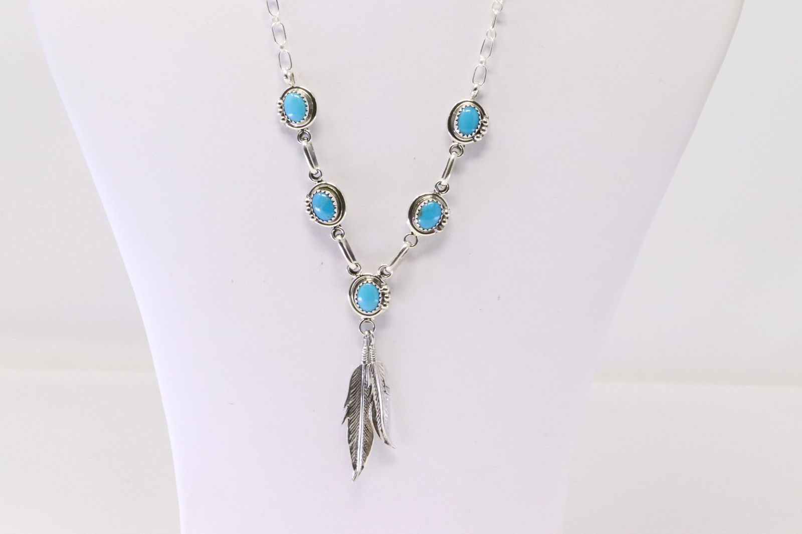 Native America Navajo Sterling Silver Turquoise Feather Necklace By Rita Largo. (1 of 4)