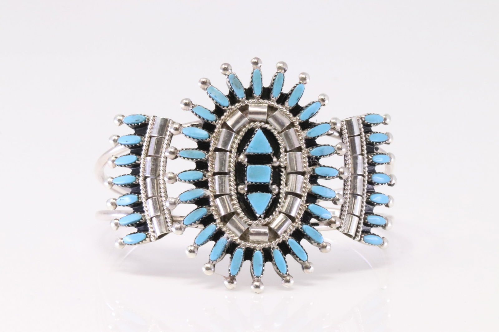 Native America Zuni Sterling Silver Turquoise Needlpoint Bracelet By Evonne Hustito. (1 of 4)