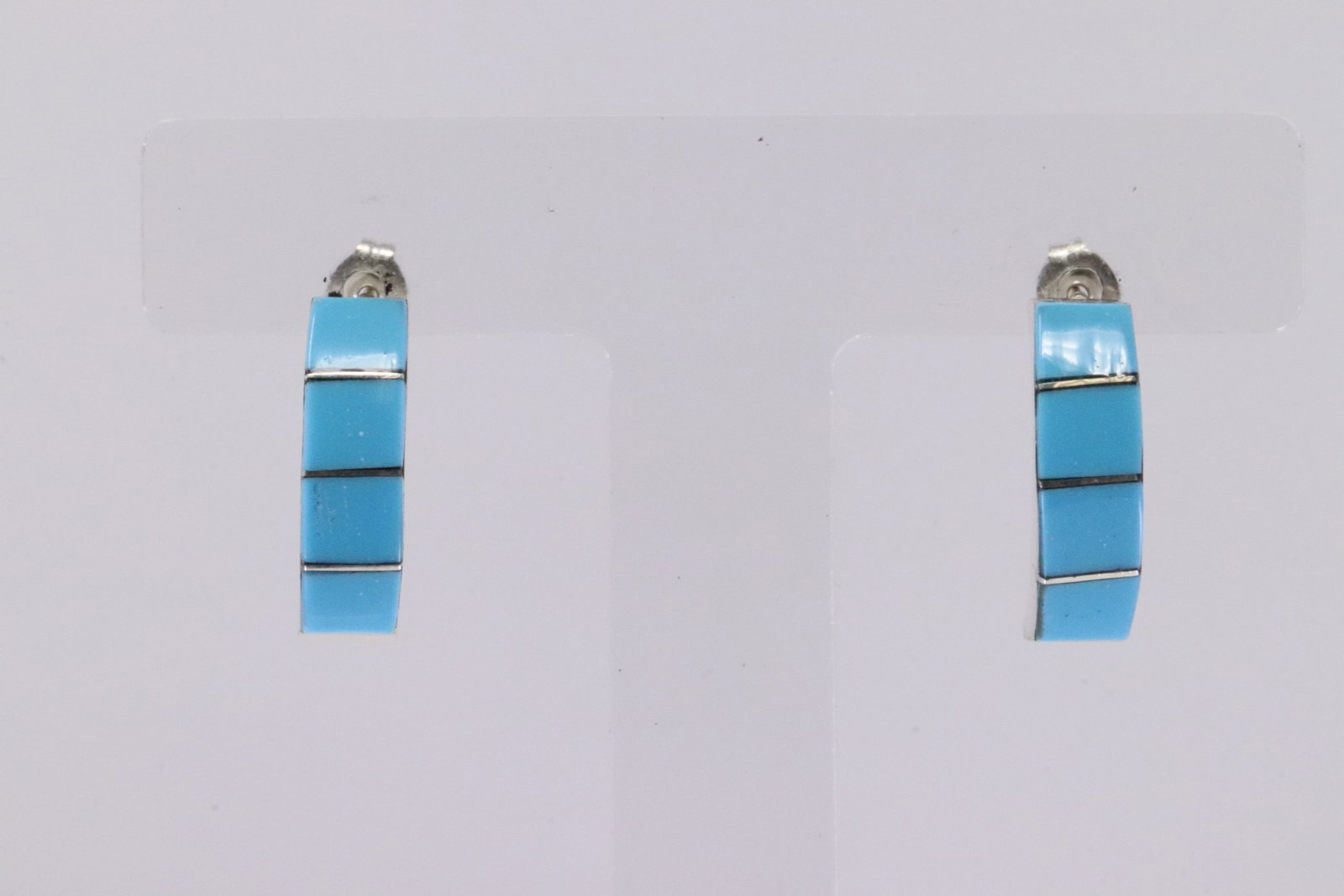 Native America Zuni Sterling Silver Turquoise Inlay Hoop Earring's By Gilbert Kanesta.: This is a Native America Zuni Sterling Silver Turquoise Inlay Hoop Earring's By Gilbert Kanesta.