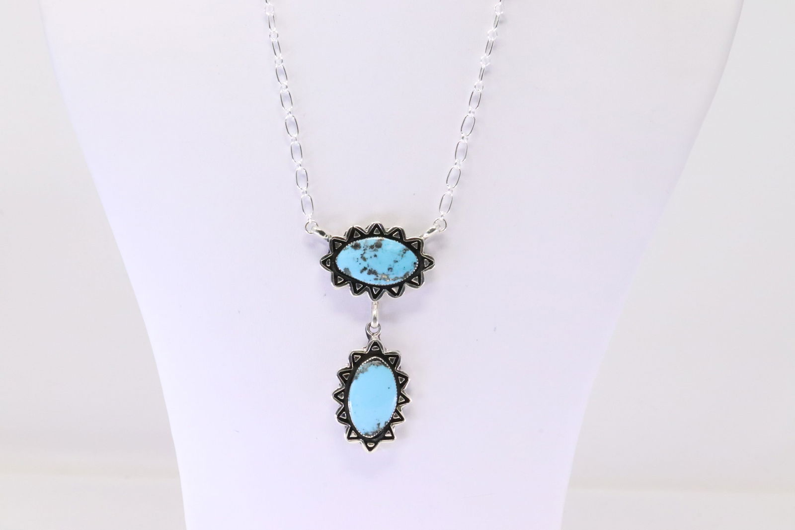 Native America Navajo Sterling Silver Turquoise Necklace By Marie Jones. (1 of 4)