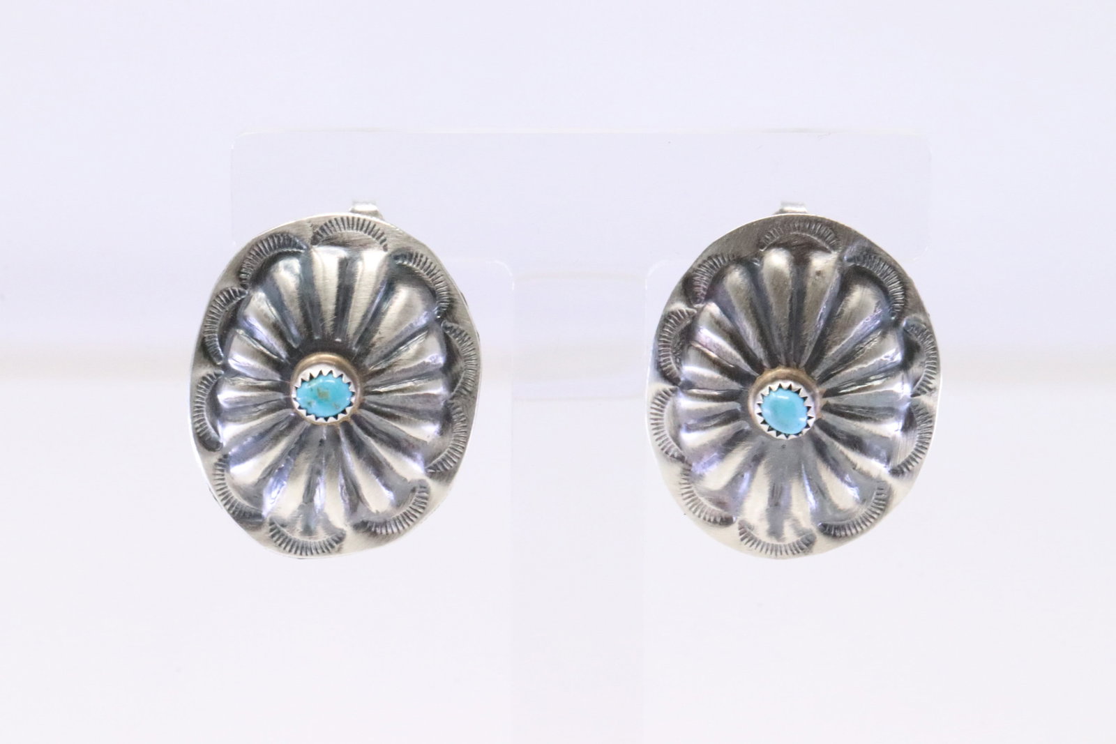 Native America Navajo Sterling Silver Turquoise Post Earring's By Joan Begay.: This is a Native America Navajo Sterling Silver Turquoise Post Earring's By Joan Begay.