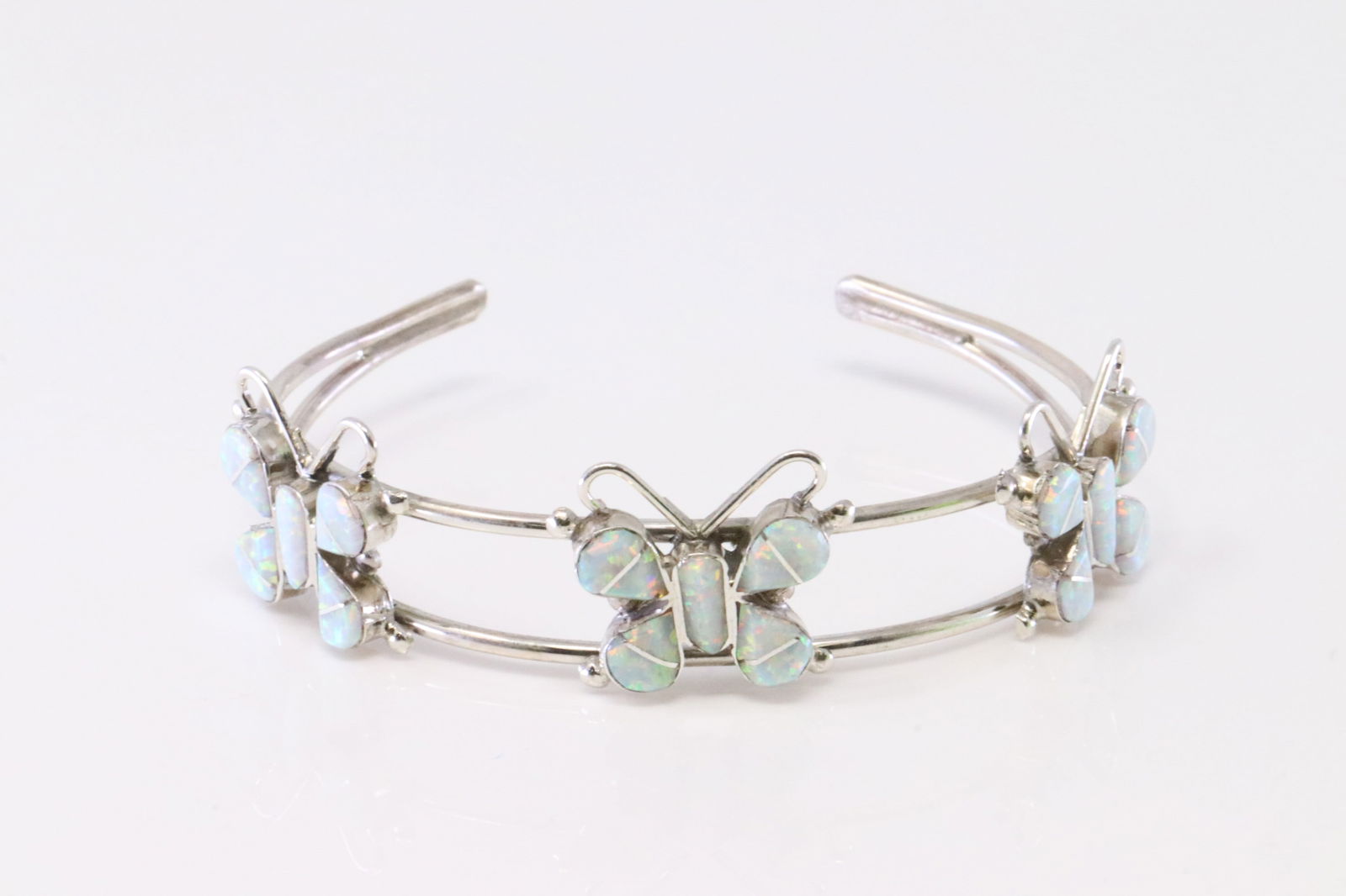 Native America Zuni Sterling Silver Synthetic Opal Butterfly Bracelet By N. (1 of 4)