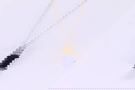 Sapphire & Diamond Pendant / Necklace 10Kt.: Ladies 10Kt Yellow Gold Sapphire & Diamond Pendant / Necklace. Pendant has Blue Sapphire Cut with 10 round accent Diamonds & A 10K Necklace. Diamonds weight: 0.05 cttw. Necklace length: 18.00"