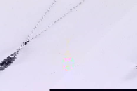 Mystic Topaz & Diamond Pendant / Necklace 10Kt.: Ladies 10Kt White Gold Mystic Topaz & Diamond / Necklace. Pendant has Oval Mystic Topaz with 3 accent & A 10K Necklace. Necklace length: 18.00"