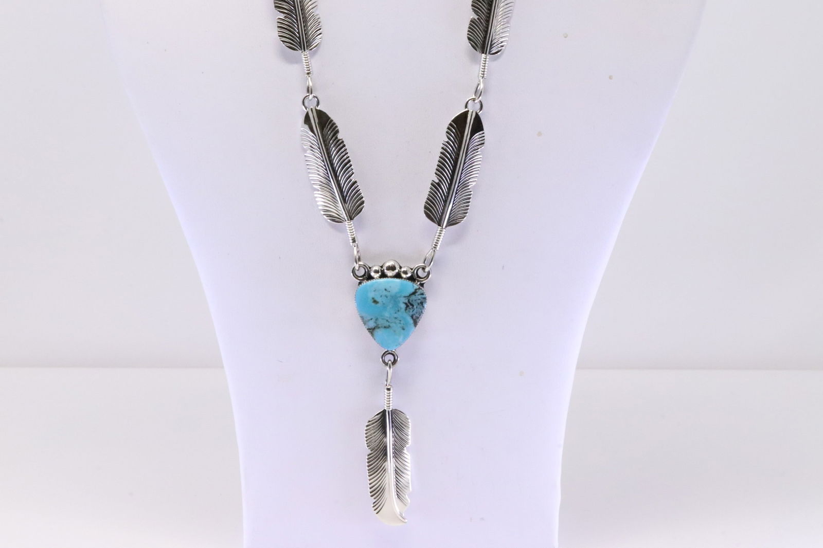 Native America Navajo Sterling Silver Turquoise Feather Necklace By Gilbert Smith. (1 of 4)