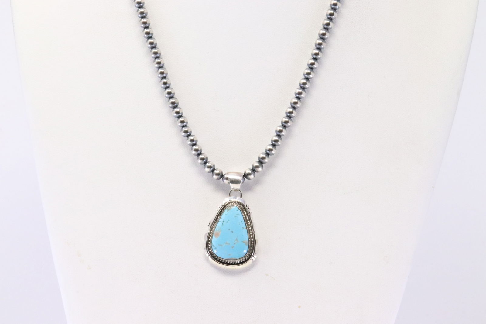 Native America Navajo Sterling Silver Kingman Turquoise Pendant Elouise Kee. With Pearl Beaded (1 of 4)