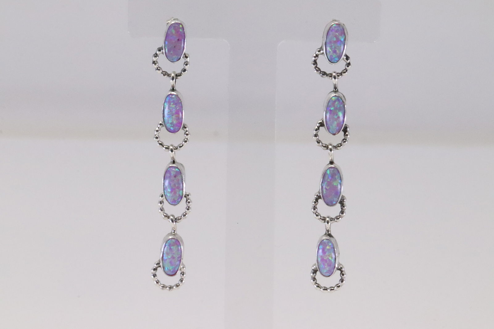 Native America Navajo Sterling Silver Synthetic Opal Post / Dangling Earring's By Annie Spencer. (1 of 5)