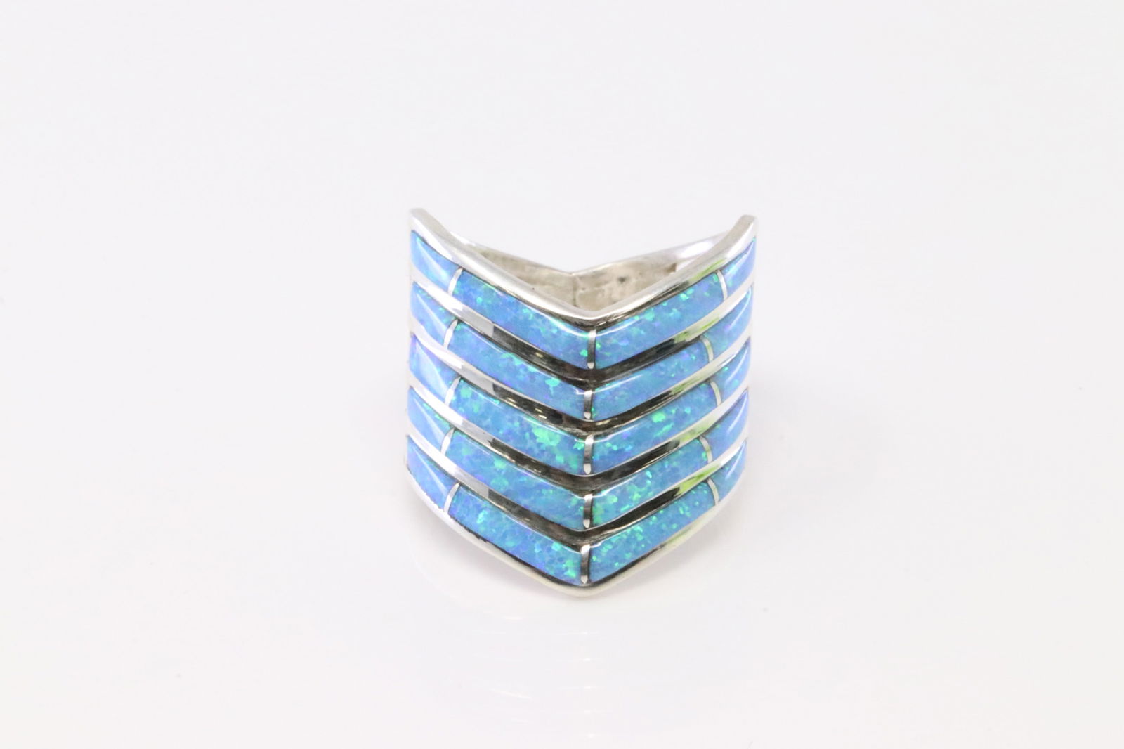 Native America Navajo Sterling Silver Synthetic Blue Opal Ring By A.E. (1 of 4)
