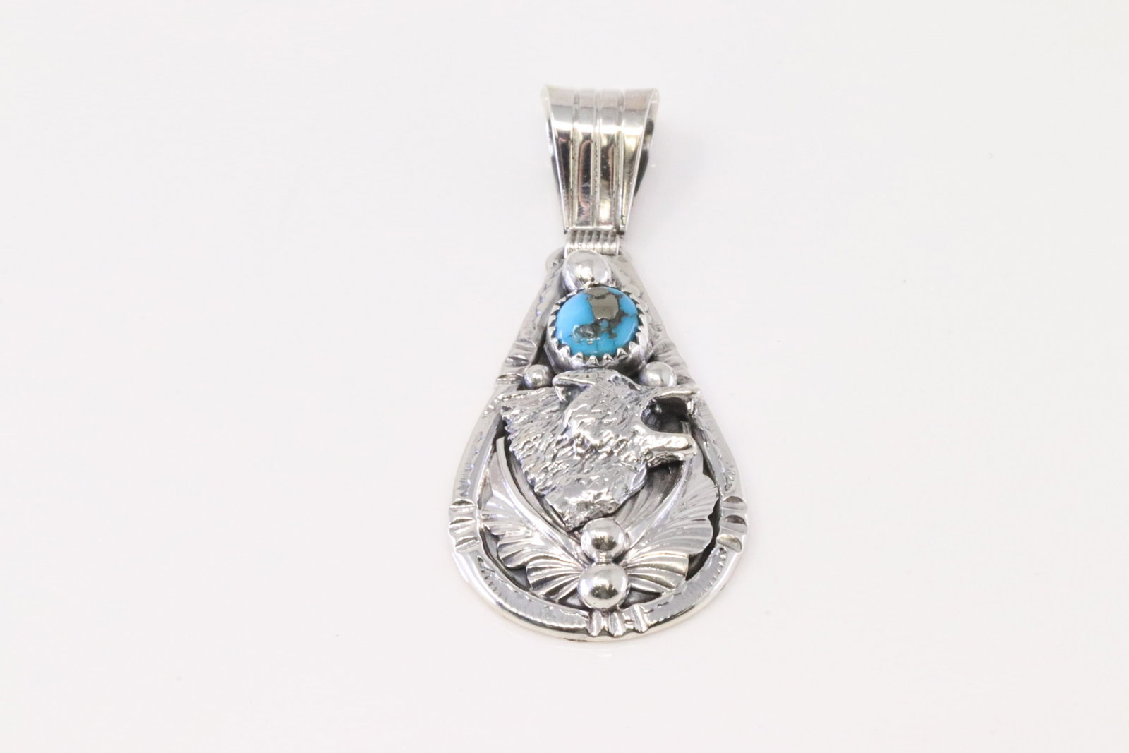 Native American Navajo Sterling Silver Turquoise Wolf Pendant By Henry Attakai.: This is a Native American Navajo Sterling Silver Turquoise Wolf Pendant By Henry Attakai.